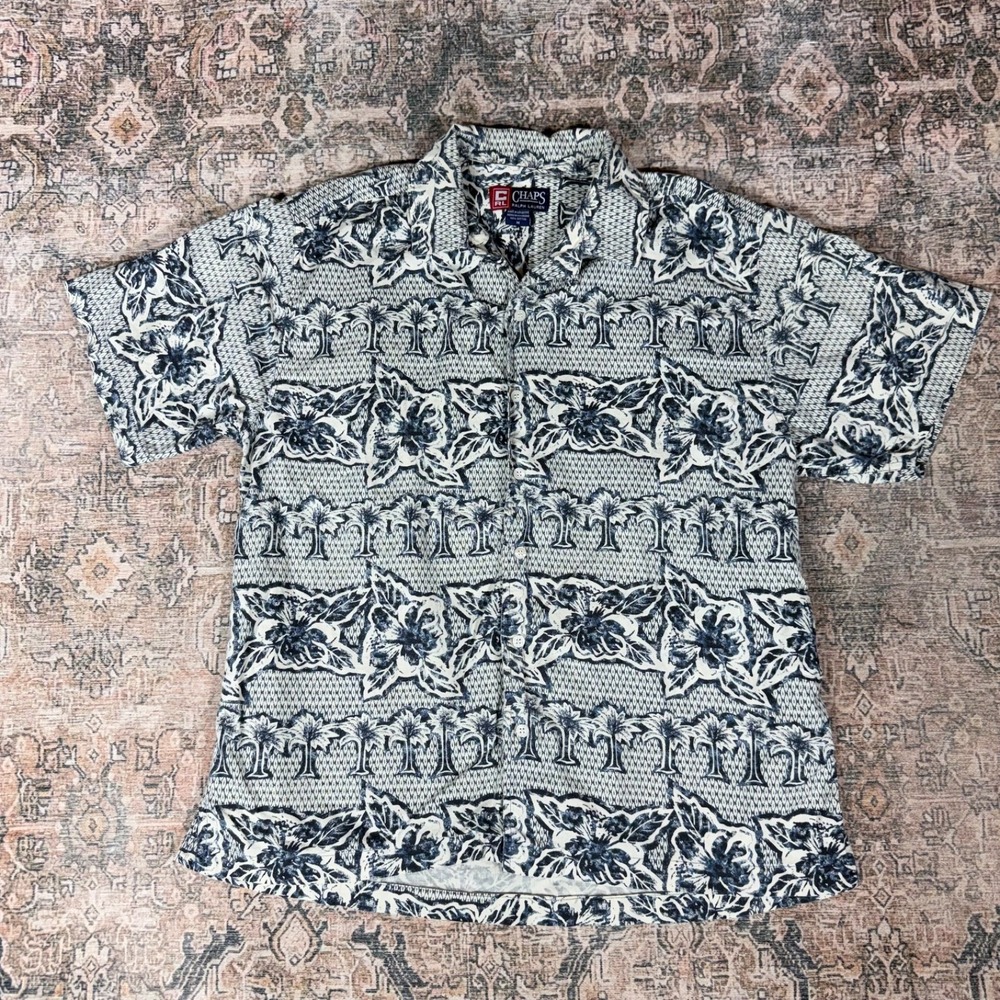 Vintage 90s Chaps Ralph Lauren Hawaiian Button Down Shirt Size M All Over Print